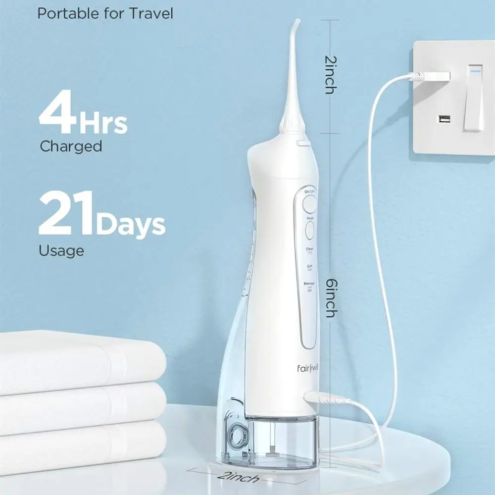 Fairywill 300ml Smart Portable Oral Irrigator USB Rechargeable Dental Water Flosser Jet Irrigator Dental Teeth Cleaner 3 Modes