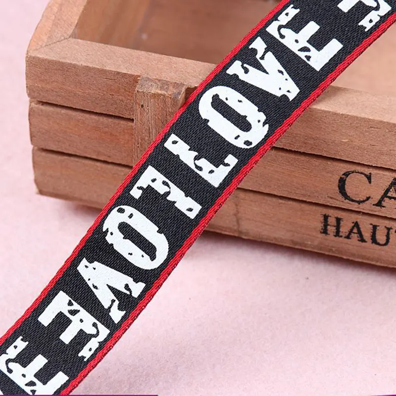 2M Black Red Love Letter 20mm Printing Stripe Ribbons For DIY Decorative Crafts Grosgrain Ribbons Sewing Accessories Smile Face