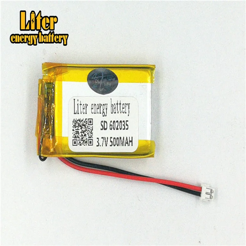 1.5MM 2pin connector 3.7V 602035 500mah Rechargeable lipo battery polymer lithium battery MP3 MP4 MP5 small toys Bluetooth