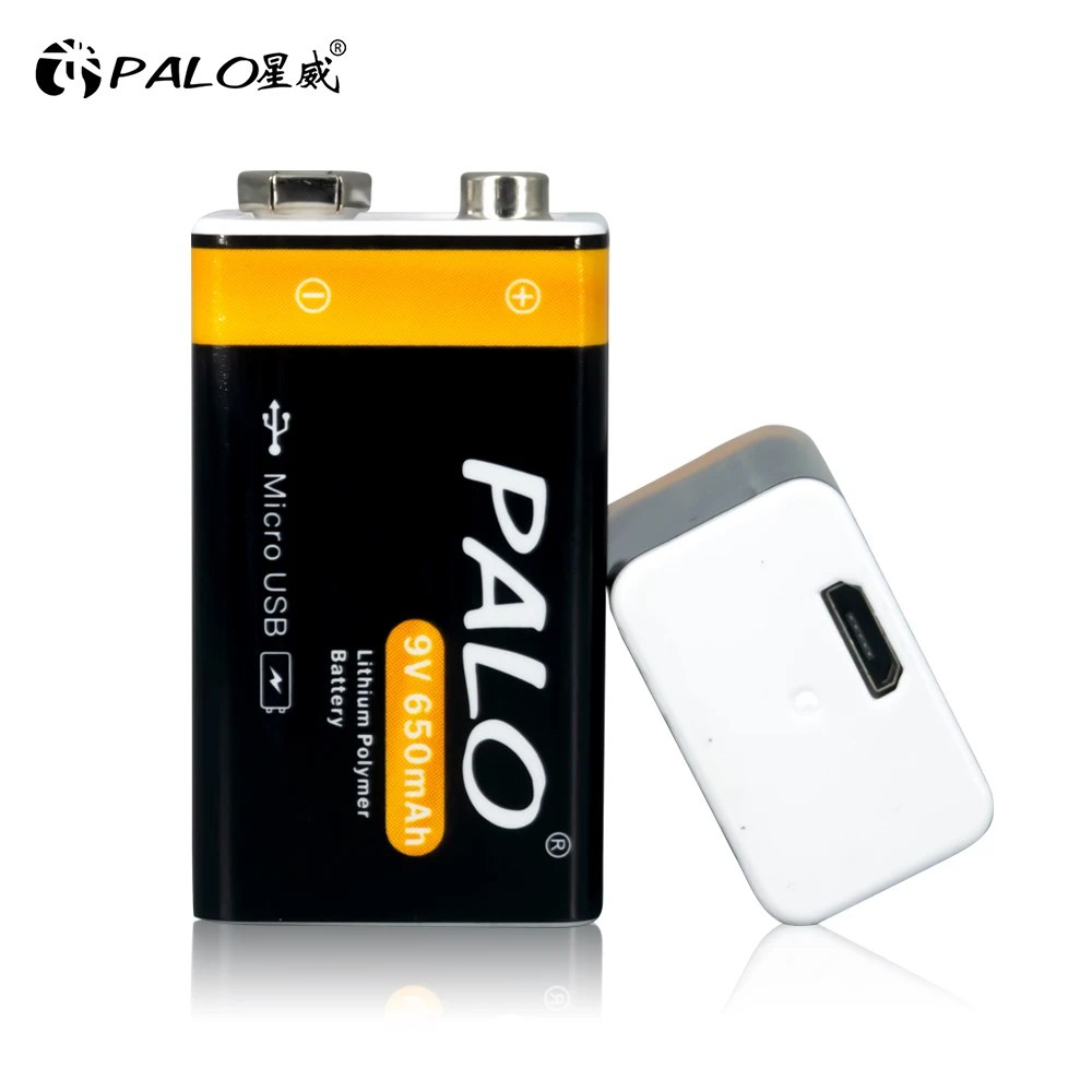 PALO 9V Stable Voltage USB Rechargeable Battery Lithium 6f22 9V Li-ion Batteries For Multimeter Smoke Alarm Metal Detector Toy