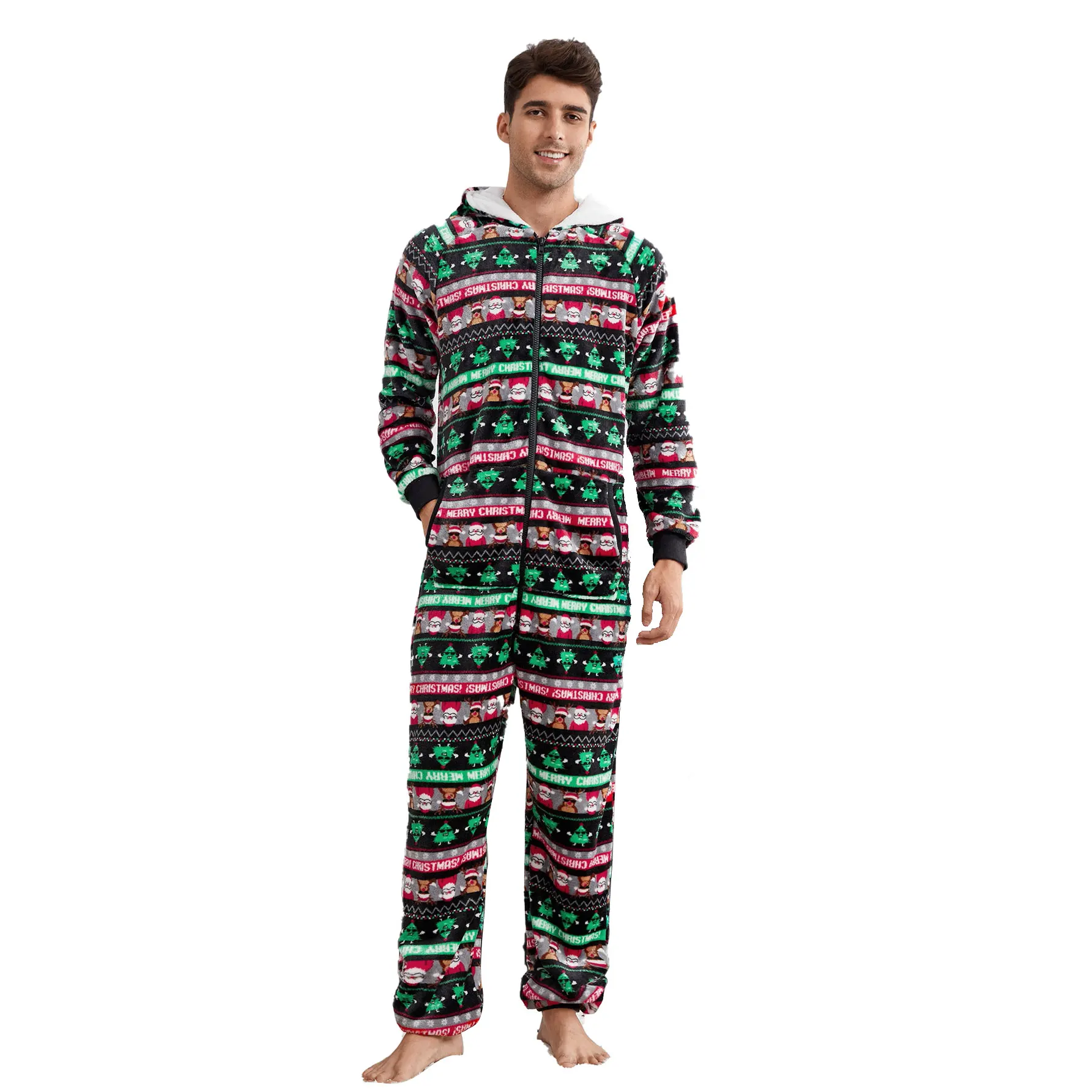 Men Onesie Christmas Pajama Adult Jumpsuit Winter Warm Sleepwear Flannel Outfit Festival Party Suit Print Kigurumis Unisex