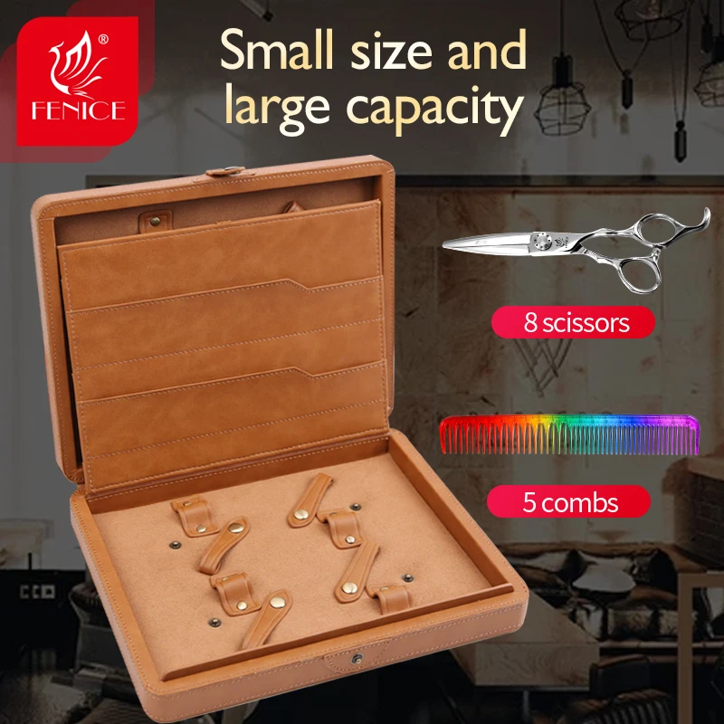 Fenice Professional Scissors Carrying Case Leather Hair Scissors Bags Pouch holder 8 scissors Display Box