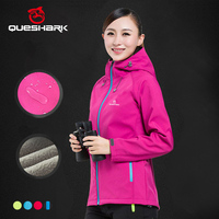 QUESHARK Women Fleece Thermal Thin Soft Shell Cycling Jacket Windproof Waterproof MTB Road Bike Windbreaker Bicycle Jersey Coat