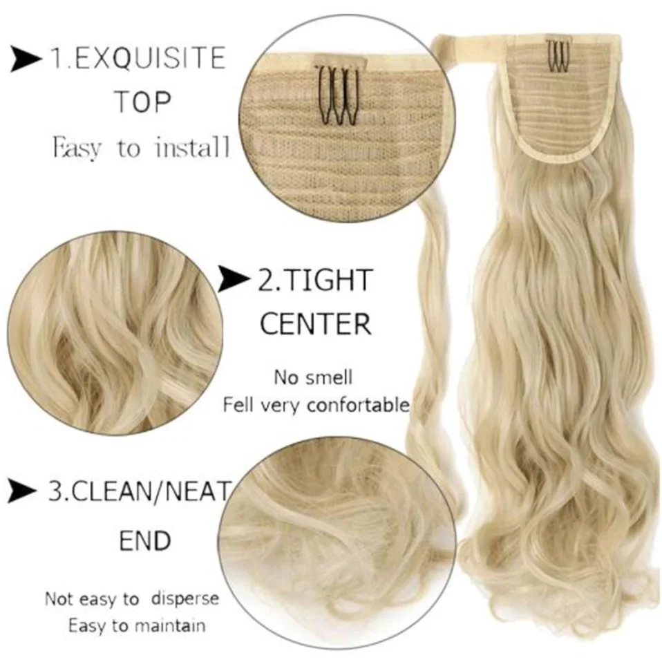 Benehair Synthetic 24inch Long Wavy Clip In Ponytail With Braids Hair Pieces Blonde Brown Ombre Wrap Around Ponytail 120g