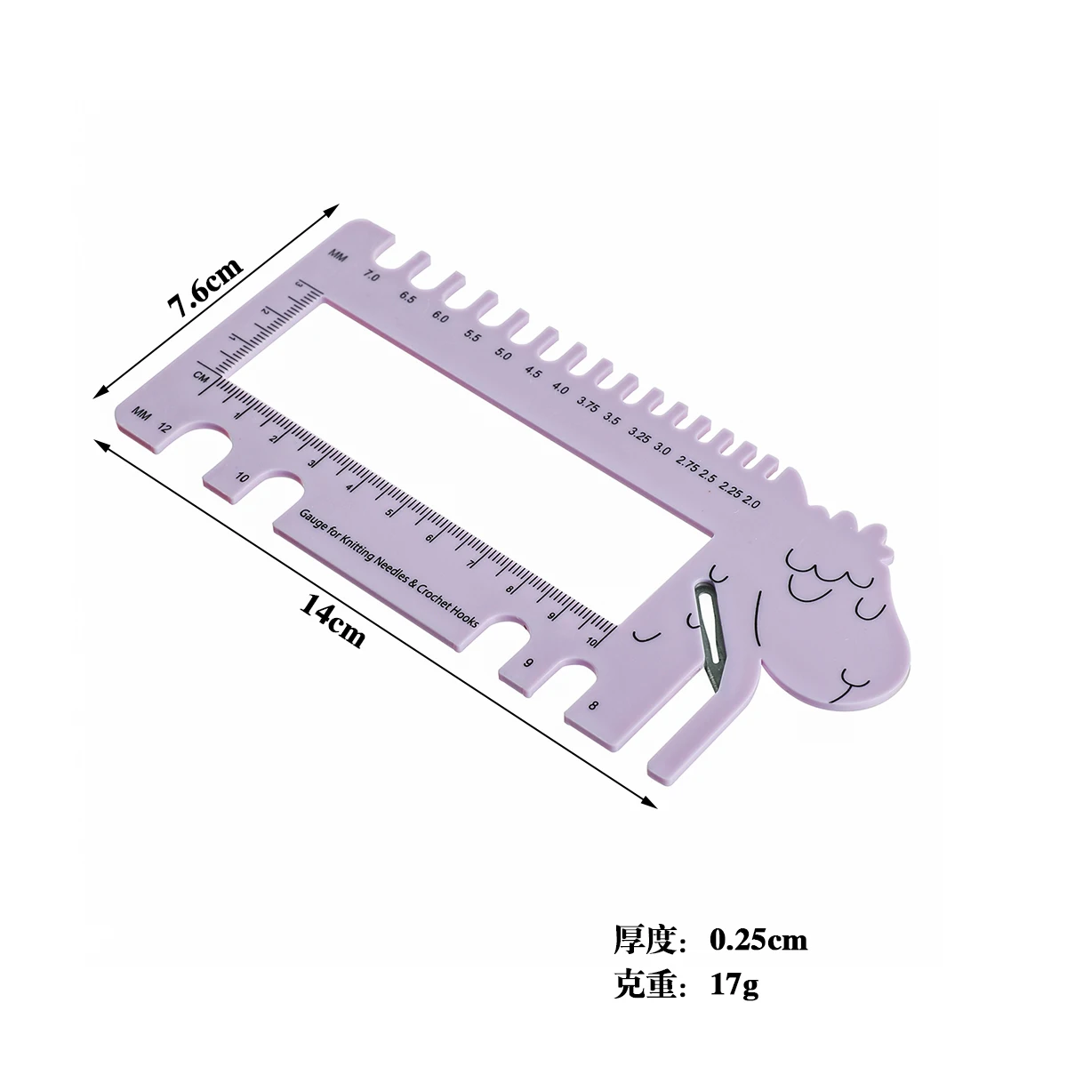 Nuovo calibro di colore viola per ferri da maglia e uncinetti calibro testa di pecora con forbici MM strumento righello (dimensioni usa UK Canada)