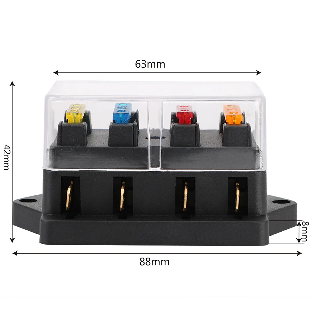 4 Ways Blade Fuse Block For Auto Car Marine Trike Fuse Box Holder 12V/24V+4 Way Fuse Block & Warning Indicator Plastic Cover