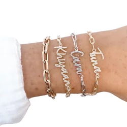 DUOYING New Custom Name Bracelet With Pave Zirconia Script Letter Nameplate Pendant Alloy Gold Plated Jewelry For Girl's Gift