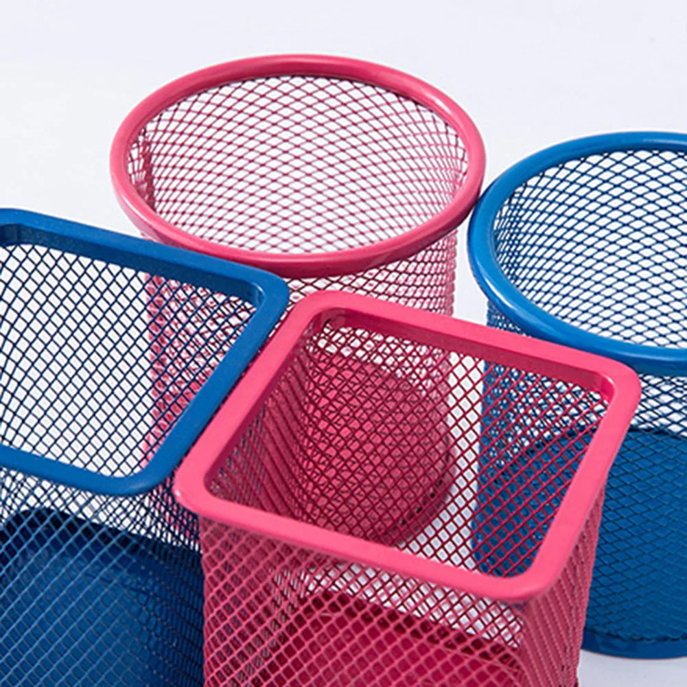 Neue Bleistift Halter Büro Schreibtisch Metall Mesh Platz Runde Stift Topf Tasse Fall Container Veranstalter Langlebig Bleistift Fall