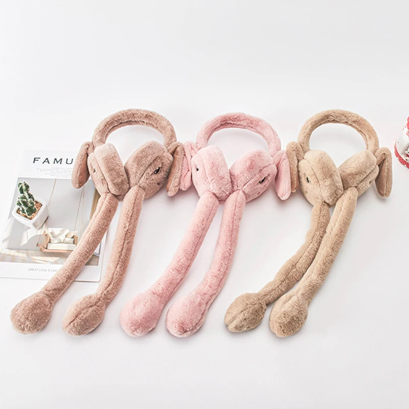 Three-dimensional Rabbit Ears Can Move Earmuffs Winter Warmth Thickened Ear Warmers Outdoor Cold-proof Female Airbag Ear Bags