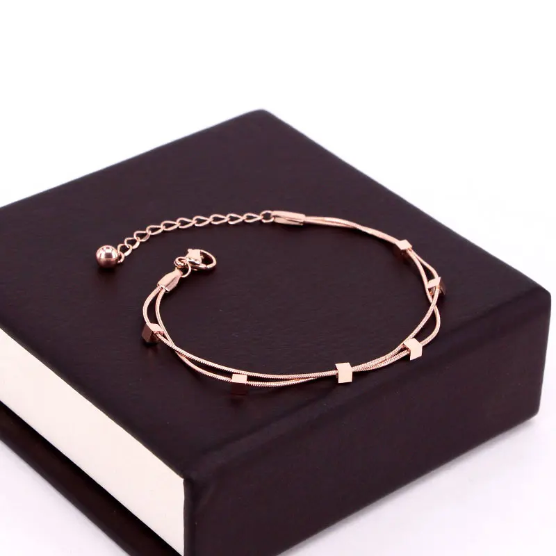 New Design Double Snake Bone Chain 6 Cube Anklets Stainless Steel Gold Color Anklet For Women And Girls Gift Jewelry Wholesale