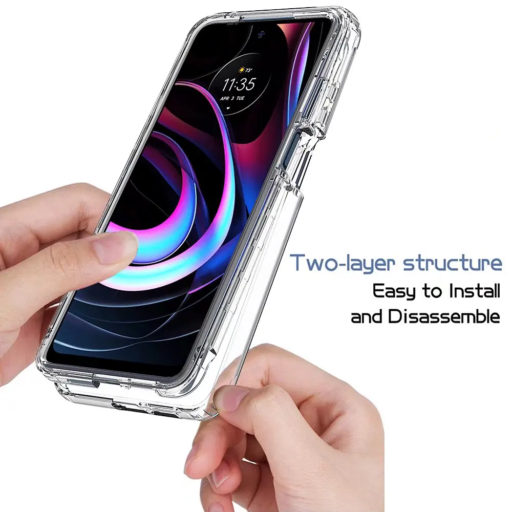 Crystal Clear 2 in 1 Shockproof Cases Hard Bumper Soft TPU Protective Cover for Motorola Edge 2021 / Motorola Edge 5G UW Case