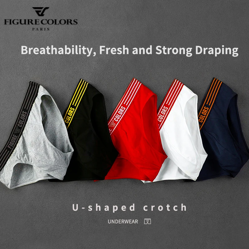 3Pcs/Cotton Men's Underwear Briefs Sexy U Convex Breathable Shorts Underpants Gay Men's Youth Low Waist Solid Color Bottom Pants