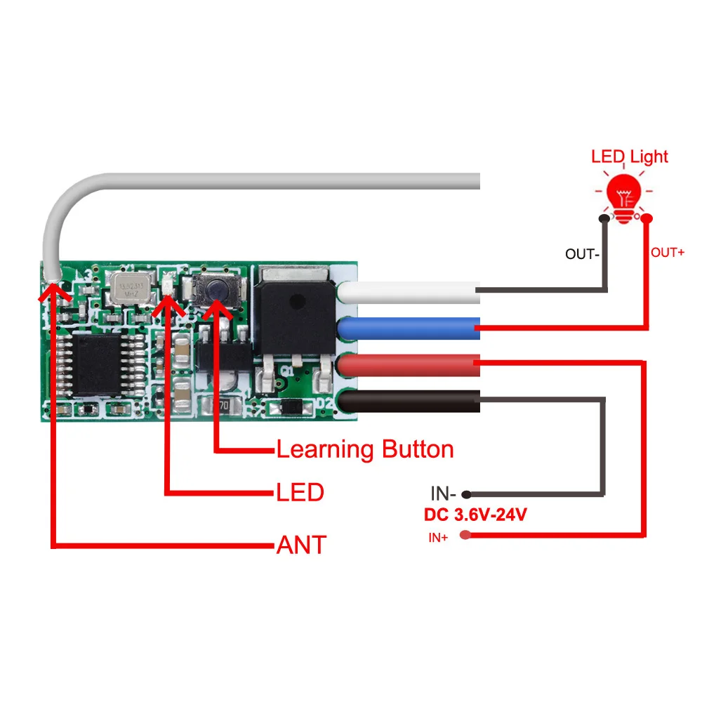 Rubrum 433mhz DC 3.6V 6V 12V 24V 1CH Mini Relay Wireless RF Remote Control Switch LED Lamp Controller Micro Receiver Transmitter