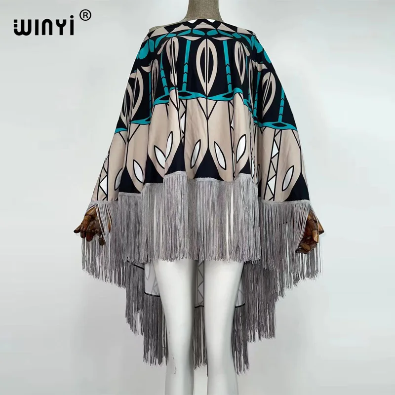 Tassel Dress 2021 Fashion Floral Print Patchwok Batwing Sleeve Long Maxi Dresses For Women Sexy shawl Casual Loose Fringe Dress