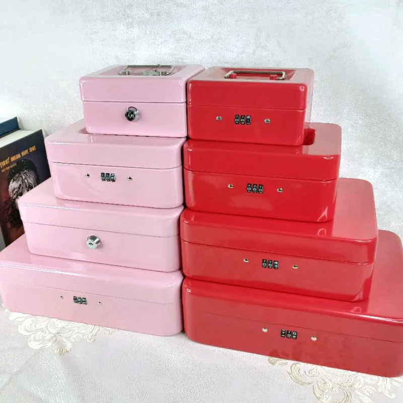 Portable Security Metal Box, Pink-Box, Bloqueio com senha, Crianças Money Bank, Armazenamento de jóias, Casa, Escola, Escritório, Novo, 4 tamanhos