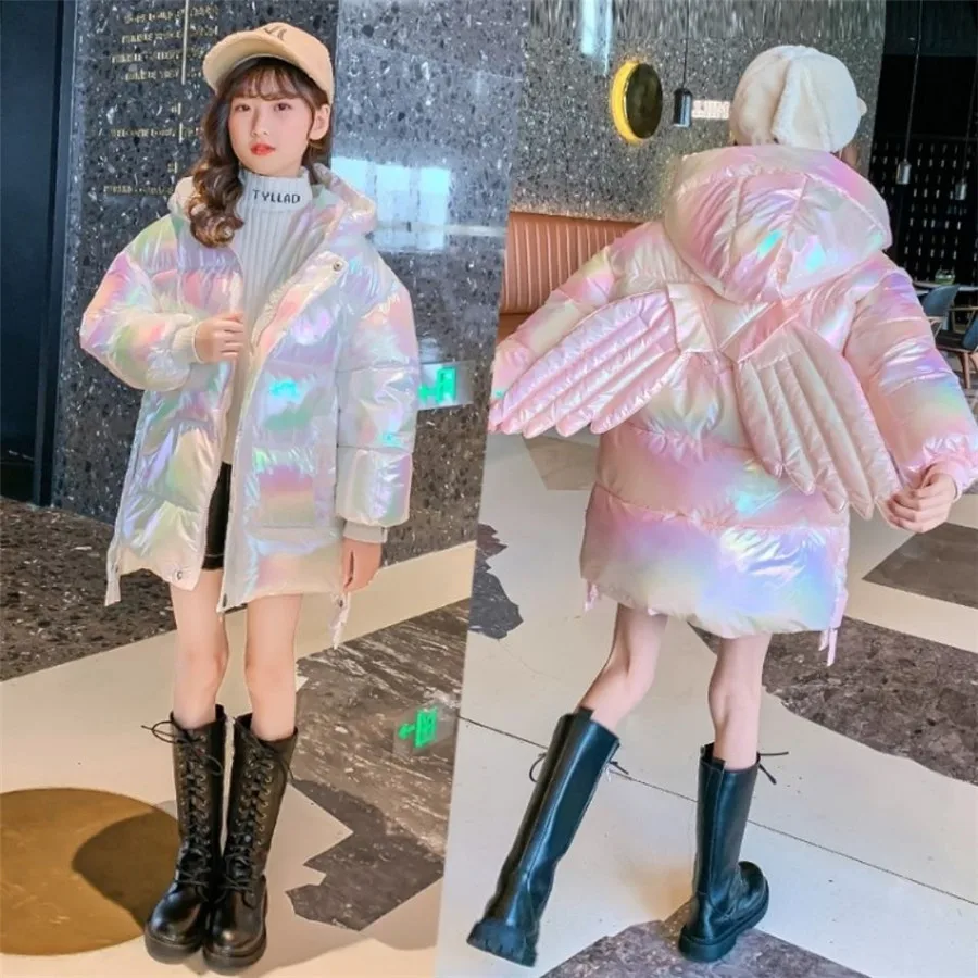 Girls Winter Jackets Children Warm Colorful Bright Coat KidsClothing Winter Parkas wing Hooded Outerwear High Quality Jacket