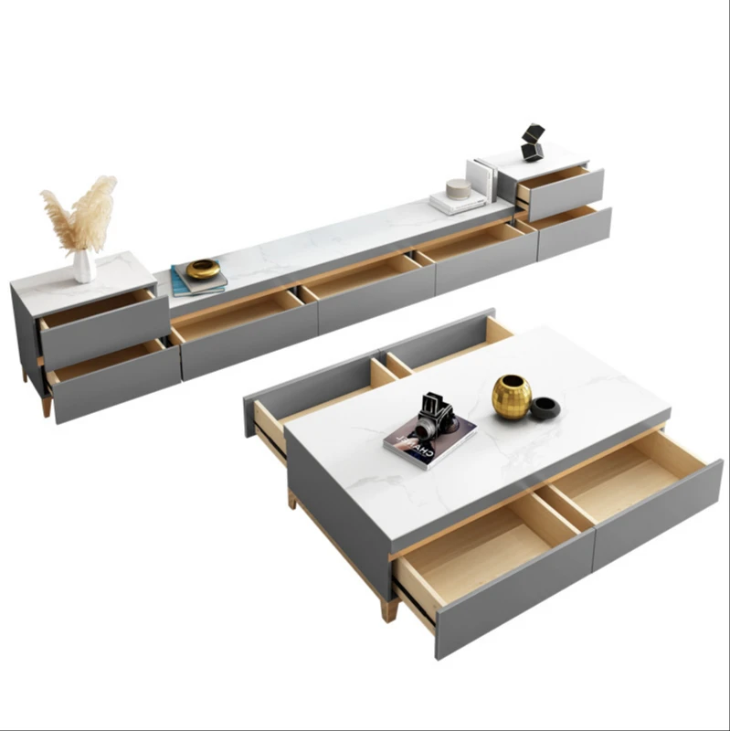 

Light luxury rock tea table TV cabinet combination set modern simple family living room rectangular tea table