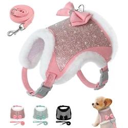 Strass Hund Gurt und Leine Set Weiche Warme Pet Harness Weste Hunde Bowknot Harness Blei Einstellbar Für Chihuahua Hunde Katzen