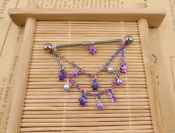 2022 Newest 8 Styles 14G Stainless Steel 14 Gauge Rainbow Moon Bead Triple Chain Dangle Industrial Barbell 38mm