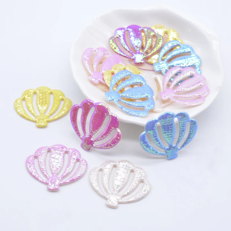 50Pcs 28*25mm Bling AB Cloth Shell Appliques Sea Animal Patches for DIY Clothes Hat Headwear Bowknot Bow Decor Accessories