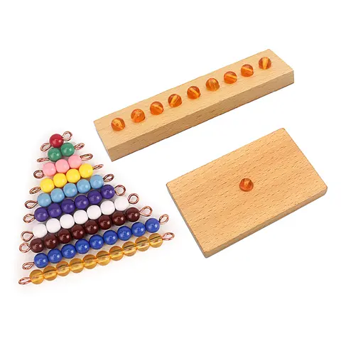 나무 트레이가있는 몬테소리 황금 구슬 Coloful 구슬 수백 구슬 광장 교육 계산 학습 수학 장난감 어린이를위한