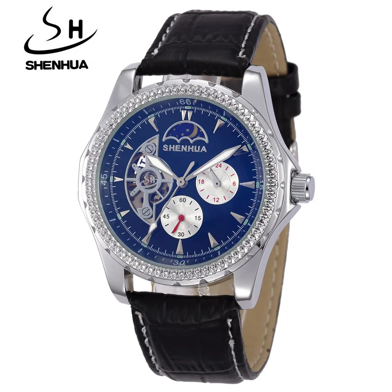 Brand Tag SHENHUA Watch Male Waterproof Clock Tourbillon Mechanical Watches Men Moon Phase Automatic Self Wind Chronograph Watch