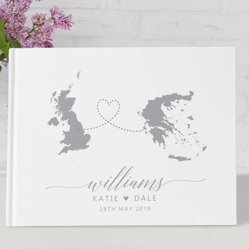 Personalized SilverMap Wedding Guest Book White Map Wedding Guestbook Destination Wedding Guest Book Wedding Guest Sign Album