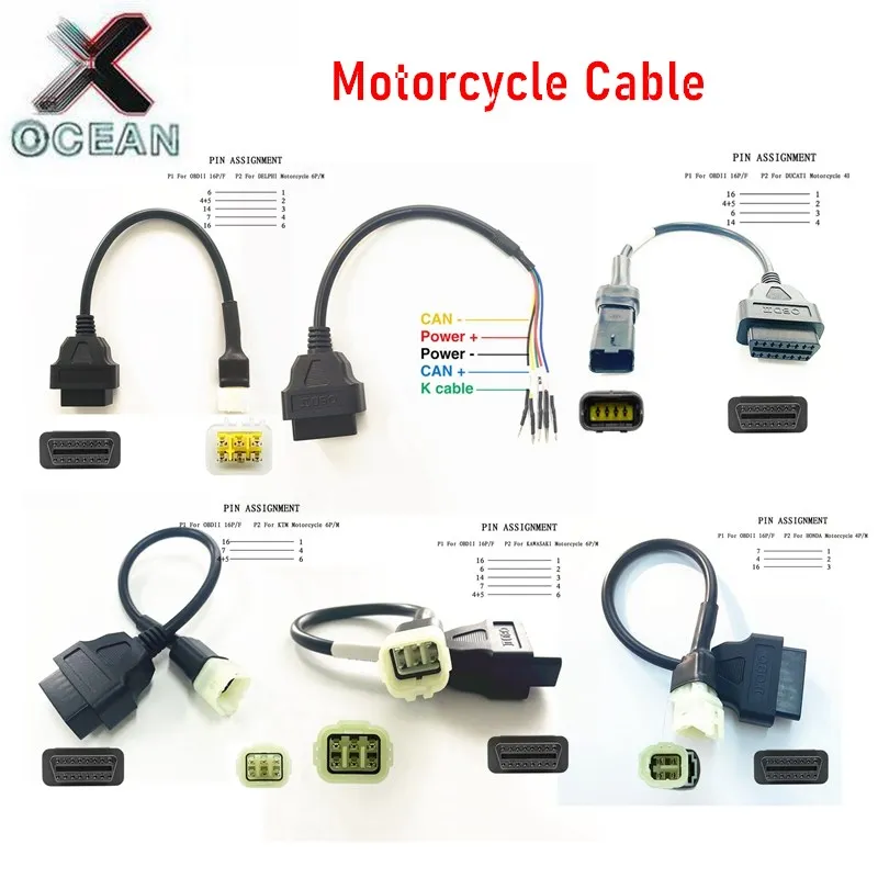 

OBD2 Connector for Motorcycle Motobike For YAMAHA 3pin 4pin For SUZUKI/Kawasaki 6pin For HONDA/Delphi 4 PIN 6PIN Extension Cable