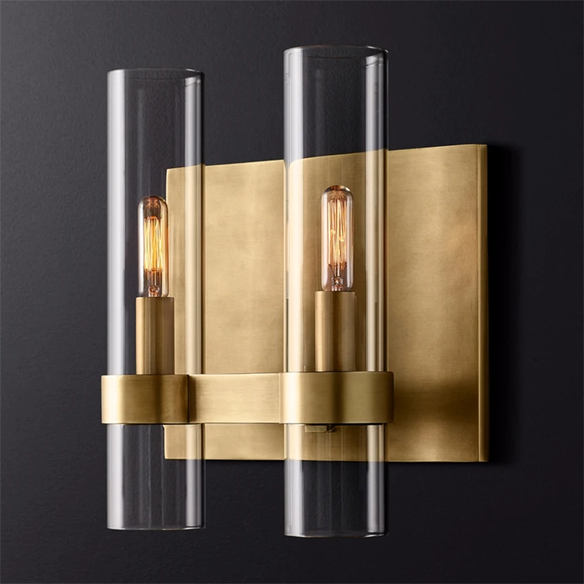Modern luxury glass vintage brass wall lamps bedroom study lamp classic sconces lights American retro