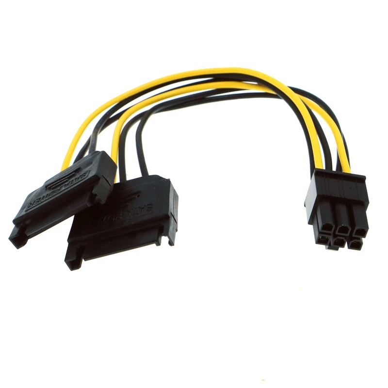 20cm 15pin SATA Power To 6pin PCI Express Adapter Cable For Video Card Dual 15-pin SATA Power Female 6-pin PCIe Power Male