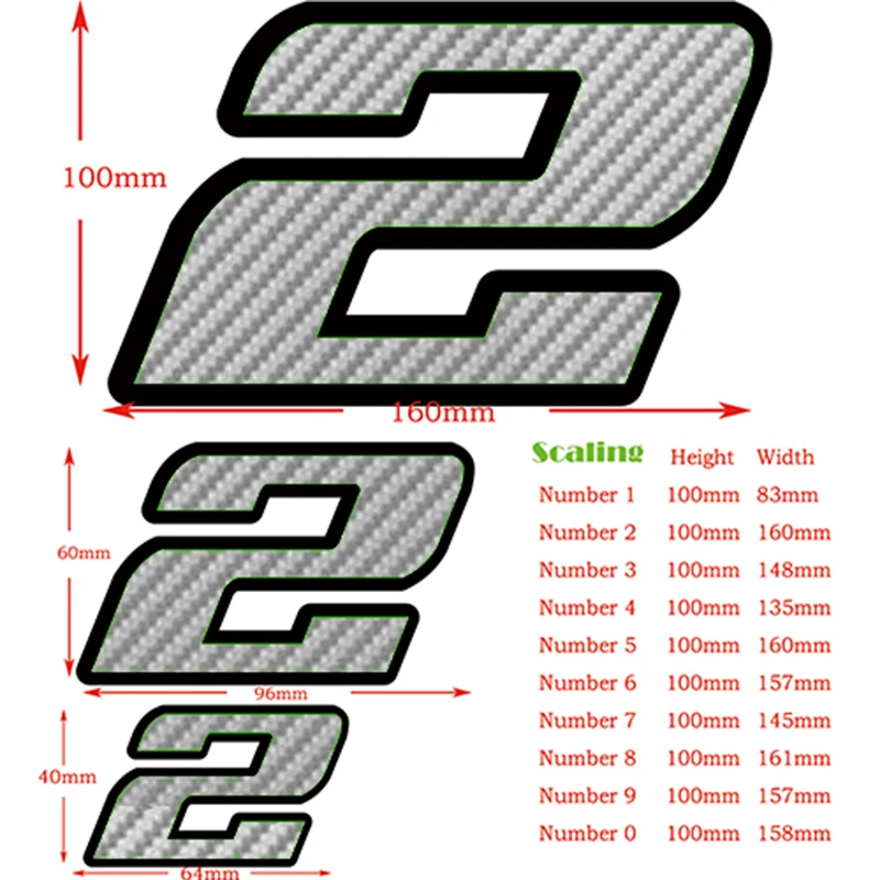 Car Sticker Wide Race Number Vinyl Die Cut Decal Cool Silver Carbon with Black Outline Stroke for Car Motorcycle ATV Decoration