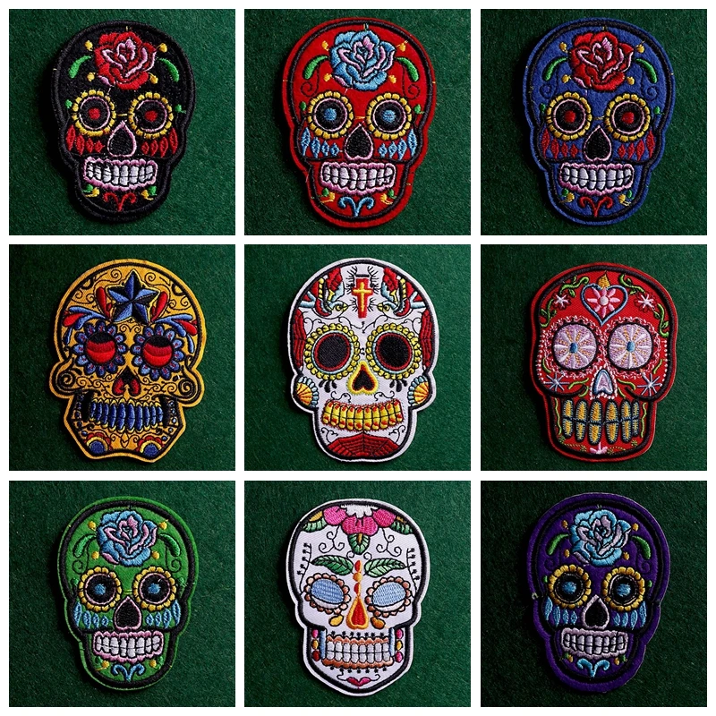 2PCs/Lot Mexican Style Skull Patch Iron On Patches On Clothes Punk Patches For Clothing Stickers Embroidery Patch Stripes Badges