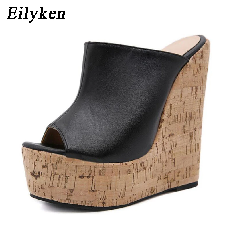 Eilyken New Fashion Peep Toe Platform Wedge Slippers Woman Sexy Super High Heels  Sandals Mules Summer  Shoes Size 35-42