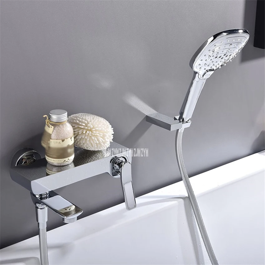 

Bathtub Constant Temperature Water Mixing Valve Shower Set Wall In Type Faucet ABS Shower Stainless Steel Hose With Shelving