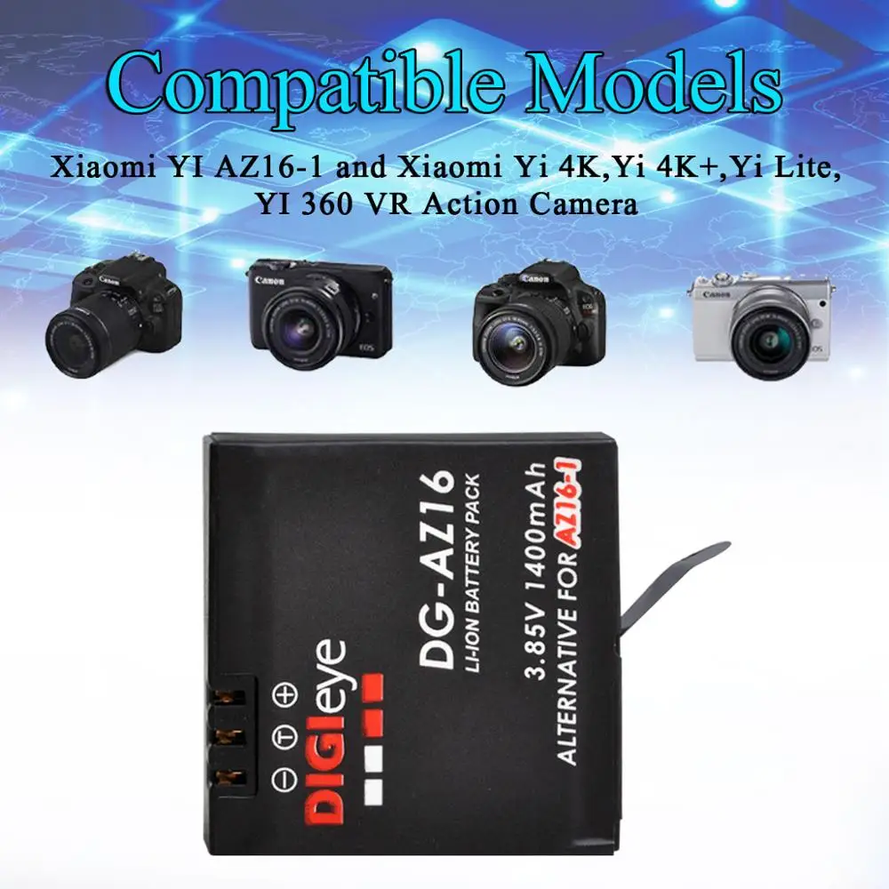 AZ16-1 Batteries OR LCD Dual Charger for Xiaomi Yi 4K / Yi 4K+ / Yi Lite / YI 360 VR Action Camera