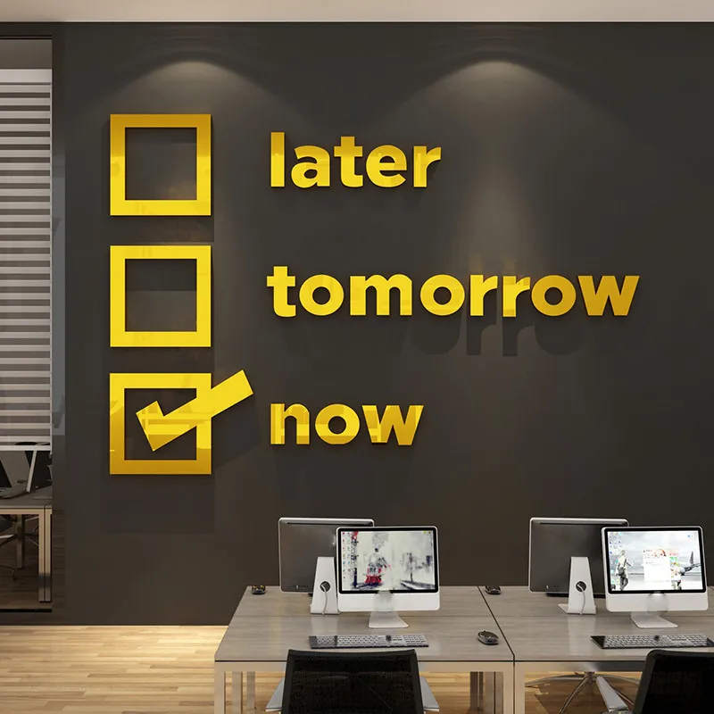 Later Tomorrow Now Motivational Text Wall Sticker Office Meeting Room Art Decals Children Room Study Decoration Wall Stickers