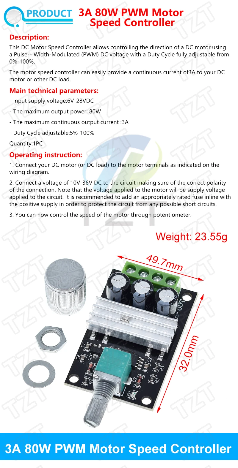 DC 1,8 V-35 V 2A 3A 5A 10A 30W 80W 90W PWM Motor Drehzahlregler Niederspannung Motor Drehzahlregler PWM Einstellbares Antriebsmodul – Detail 2