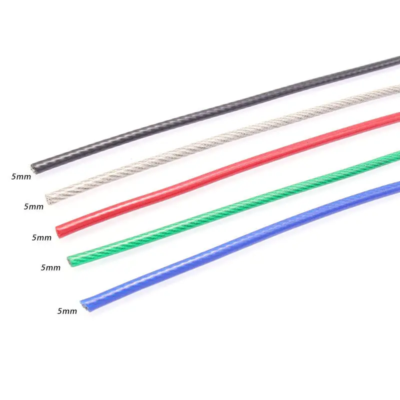 304 stainless steel black, green, blue and red transparent vinyl coated steel wire rope, 1mm-4mm, used for hanging light strings
