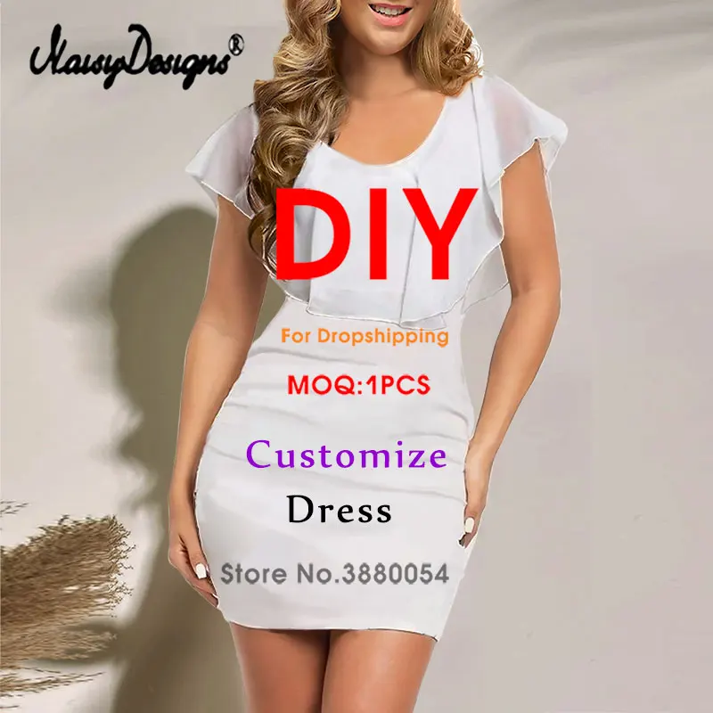 

Noisydesigns New Custom Sexy Summer Dress For Women Elastic Ruffles Sleeve Fashion DIY Logo 4XL Maxi Vestido Dropship