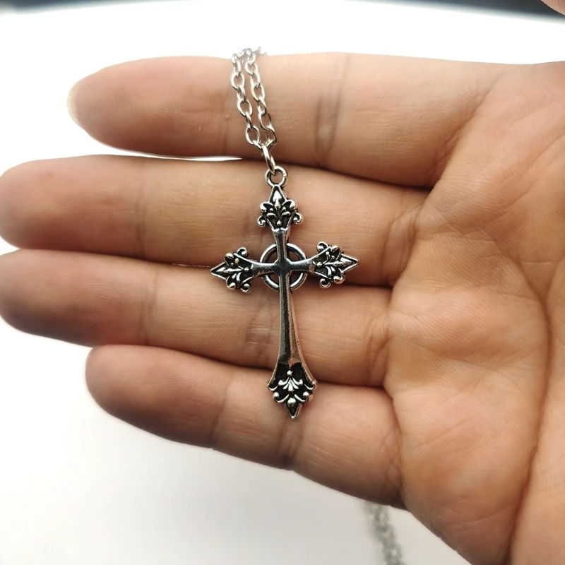 2021New Cross Gothic Necklace Large Silver Colour Statement Trad Goth Jewelry Fashion Delicacy Women Gift Girlfriend