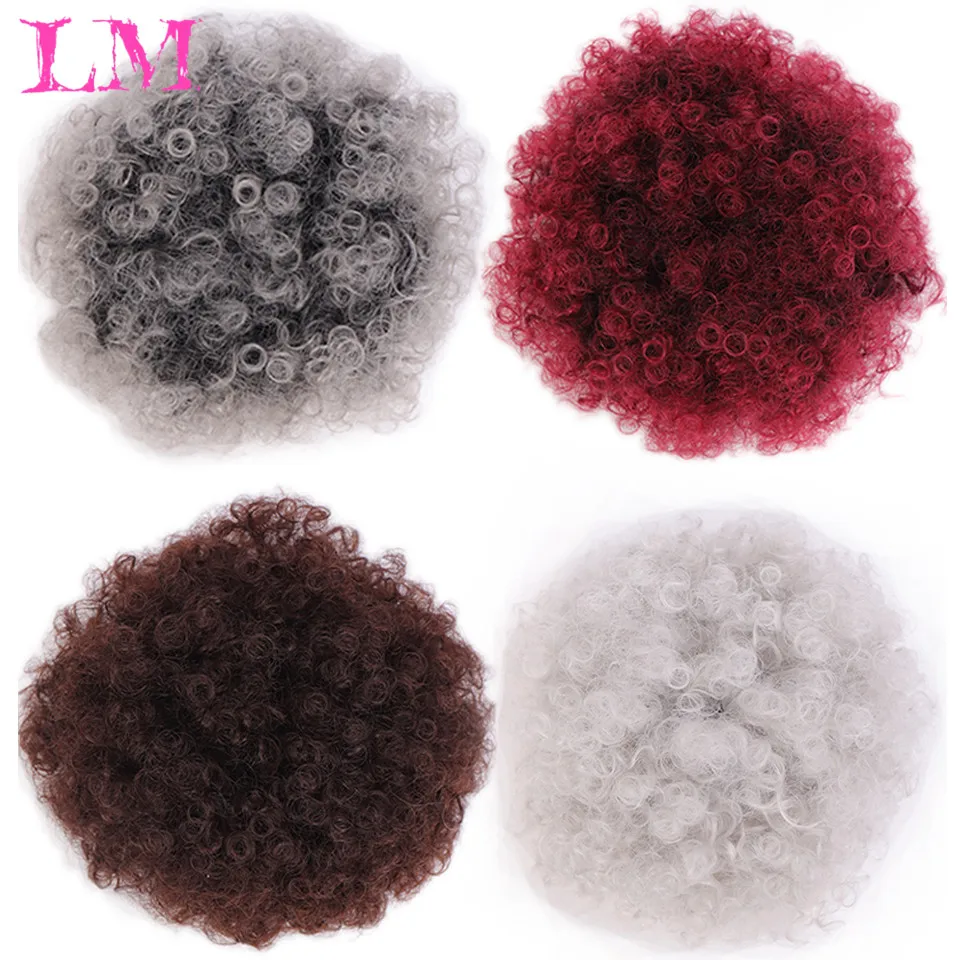 LM Synthetic Short Afro Puff Hair Bun High Temperature Drawstring Pony Tail Clip in Hair Extension Kinky Puff Hair Bun