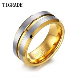 Tigrade Luxury Gold with Silver Color Tungsten Carbide Men Ring Wedding Band For Male Brushed Engagement Rings Anillos Bague