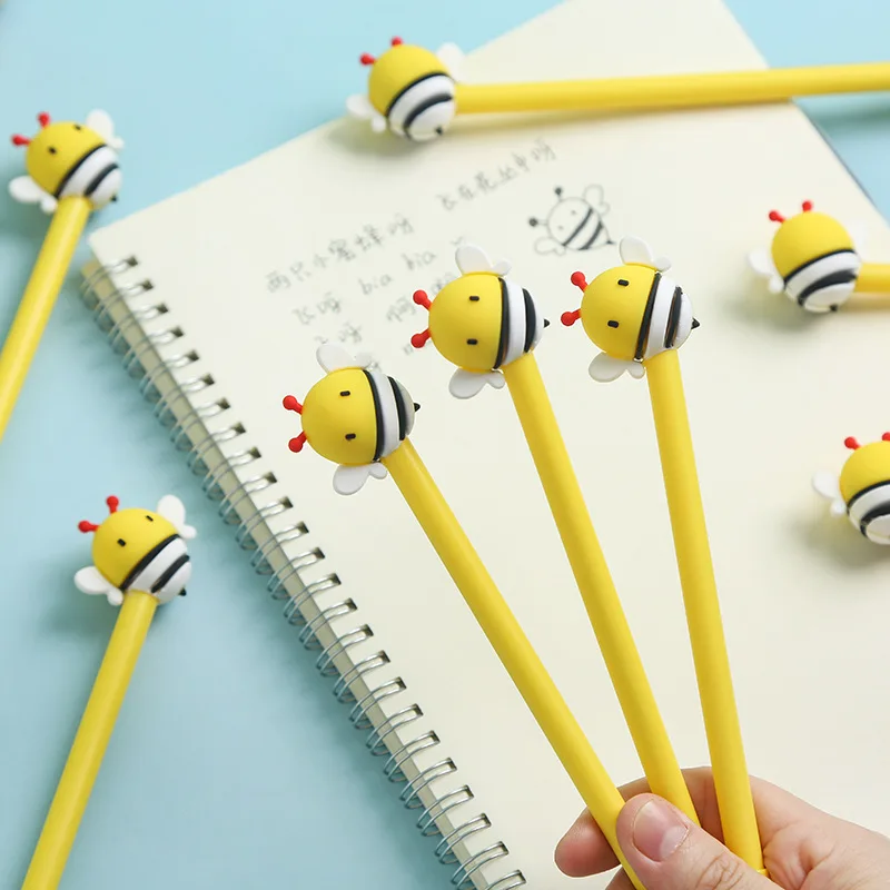 Novelty Bee Modeling Gel Pen Yellow Creative Cute Water Pen Student Stationery 0.5mm Refill Black Blue School Writing Office