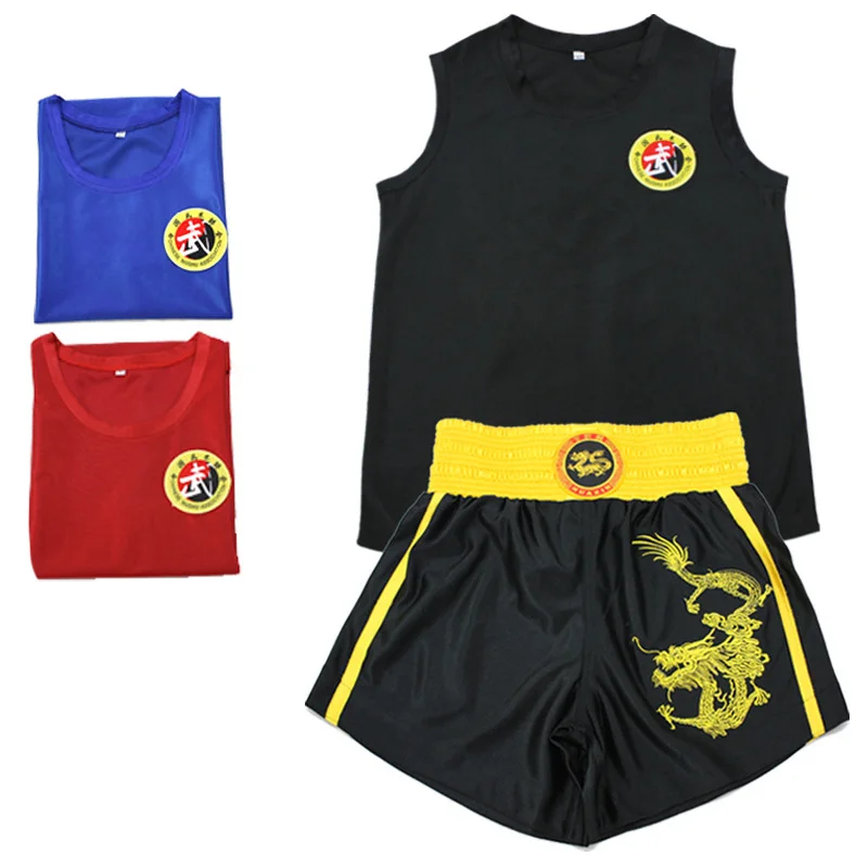 USHINE HX8 Kick Boxing tank uniforms shorts MMA Muay Thai boxing overalls Sanda Kungfu Wushu boxing suits children Wushu clothes