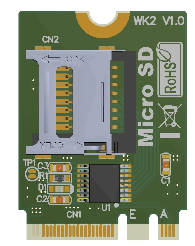 M.2 NGFF key A.E To micro sd sdhc sdxc TF card Reardr T-Flash Card M2     Dimensions:   M.2 NGFF key A.E (2230) 22mm x 30mm   FE