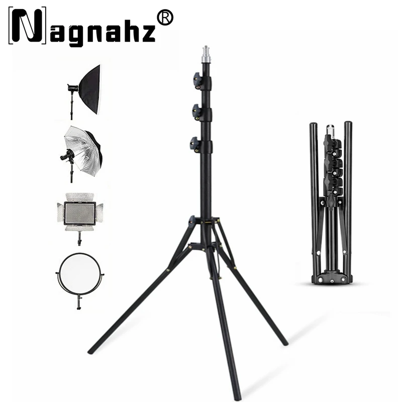 NAGNAHZ 78'' Photographic Lighting Tripod Aluminum Alloy Foldable Portable Light stand Photography Camera Flash Mount Brackets