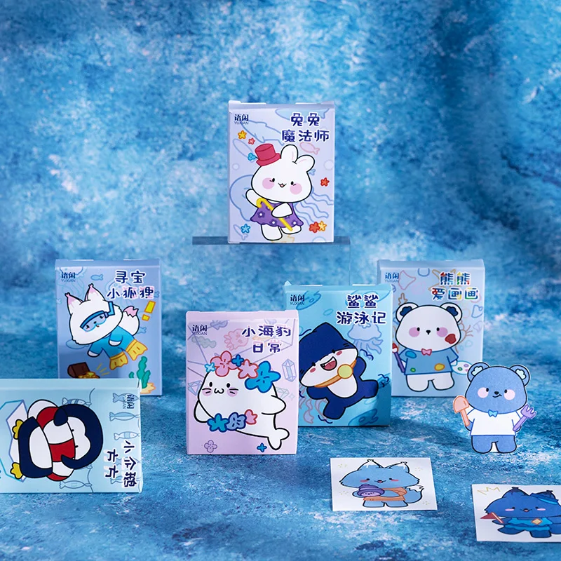 Mengtai 50pcs Blue dream world Decorative Stickers Scrapbooking diy Label Diary Cute Penguin Stationery Album Journal Planner