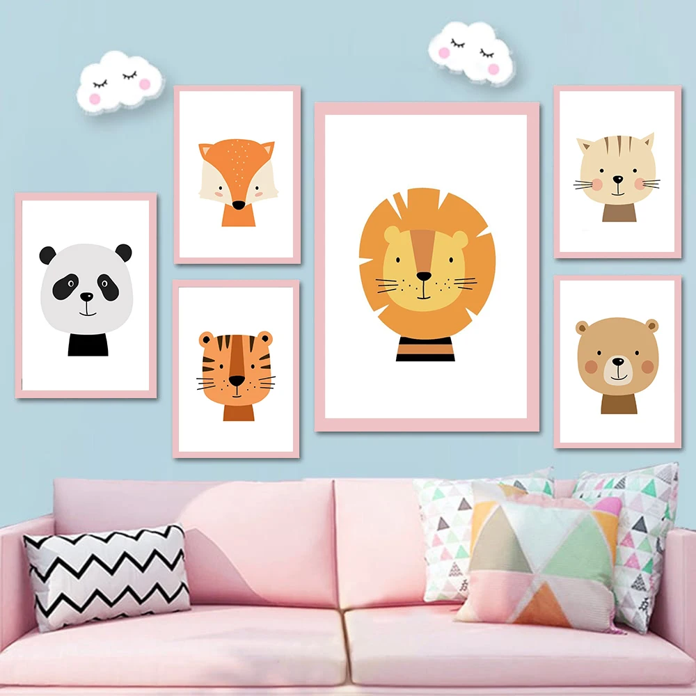 Cute Cartoon Decorative Canvas Child Poster Nursery Wall Art Picture Print Forest Animal Painting Nordic Kid Baby Bedroom Decor