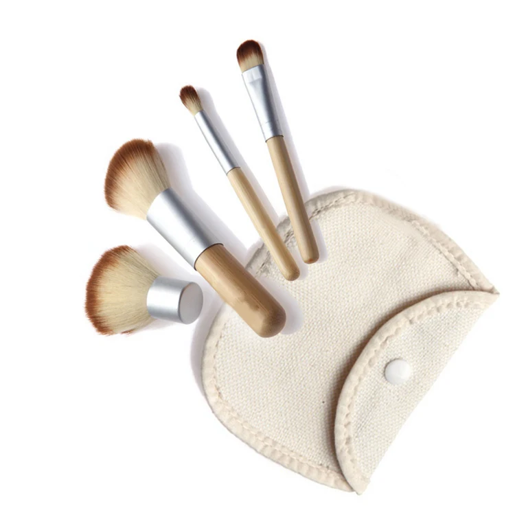 Makeup Cosmetic Brush Foundation Powder Reusable Storage Pouch Convenient Carry Kit4pcs Soft Bamboo Natural Cotton and Hemp