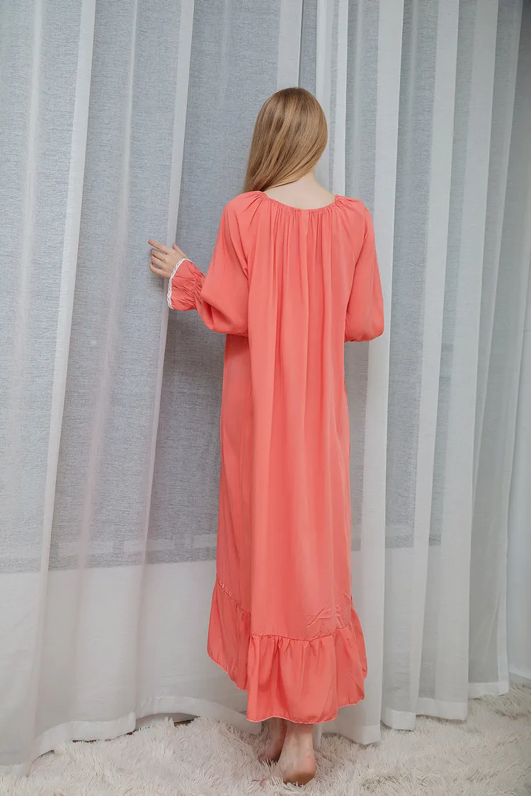 Spring Autumn Female Long Sleeve Pure Cotton Silk Long Loose Breathable Korean Version Student Royal Princess Gown Home Dress